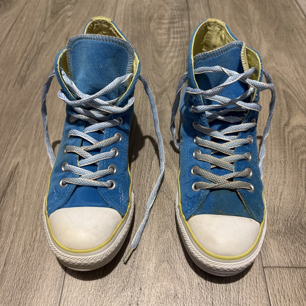 USED Converse All Star Velour High Blue Green Yellow Vintage M6.5 W8.5